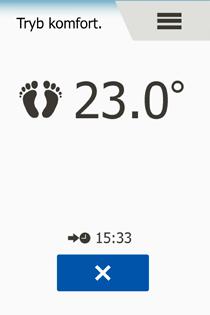 Tryb komfortowy 2/2 9. Aktualna zaprogramowana/docelowa temperatura (jeśli wyświetla się na czerwono, ogrzewanie jest aktywne). 10.