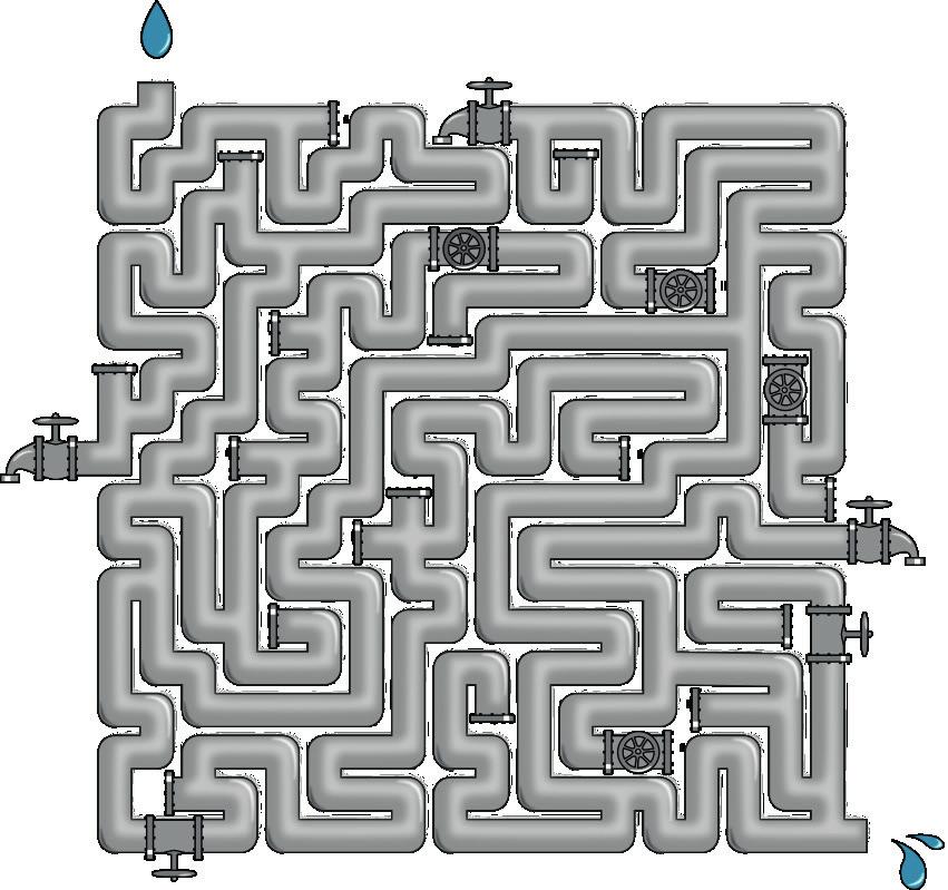START META Wybierzcie właściwą drogę wody w labiryncie. ALE LABIRYNT! 2 Rury, rury, wszędzie rury. Po co tyle rur? Do czego one służyły? W rurach tych krążyła woda.