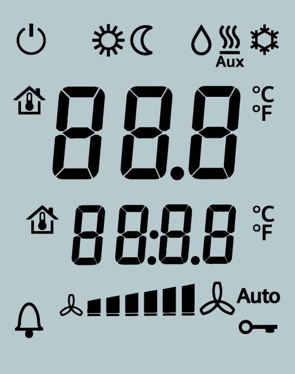 Budowa mechaniczna Regulatory pomieszczeniowe składają się z dwóch części: Przedniego panelu, w którym znajdują się układy elektroniczne, elementy obsługowe i wbudowany czujnik temperatury.