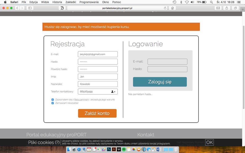 KROK 3. Założenie konta na Portalu Edukacyjnym proport wymaga zaakceptowania regulaminu portalu.