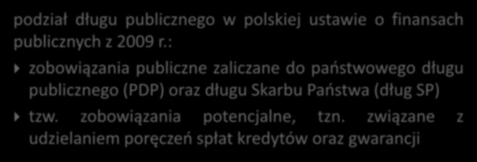 Dług publiczny w Polsce podział długu publicznego w polskiej ustawie o finansach publicznych z 2009 r.