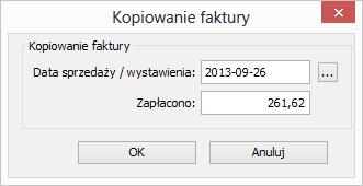 2.3 Utworzenie nowej faktury poprzez skopiowanie istniejącej 13 Po wyborze z menu opcji Faktury Skopiuj fakturę lub po wyborze na pasku narzędziowym przycisku otwarte zostanie okno Kopiowanie