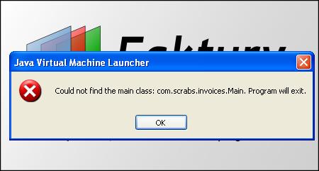 the main class: [ ]. Program will exit., to oznacza, że na komputerze zainstalowane jest środowisko Java w niewłaściwej wersji.