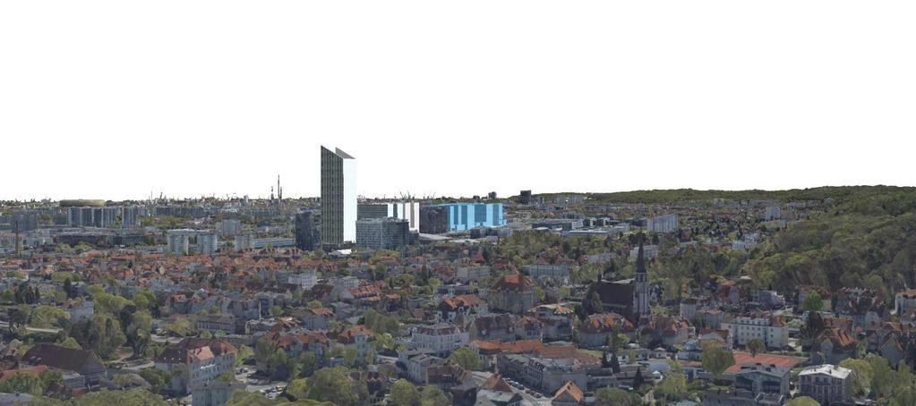 W trakcie prac wykonano zestaw wizualizacji umożliwiający dokonanie oceny przez Miejską Komisję Urbanistyczno Architektoniczną wpływu planowanych Obiektów Wysokościowych (OW) na krajobraz miasta.