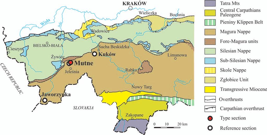 270 M. C ESZ KOWSK ET AL. Fig. 1. Po si tion of the Mutne Sand stone Mb. lo cal i ties on the West ern part of the Pol ish Flysch Carpathians Bystrica subunits.