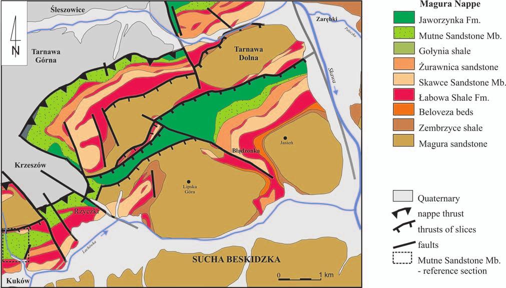 274 M. C ESZ KOWSK ET AL. Fig. 4. Lo cal iza tion of the Mutne Sand stone Mb. ref er ence sec tion in the Sucha Beskidzka area (map af ter Ksi¹ kiewicz 1974 mod i fied by Cieszkowski et al.