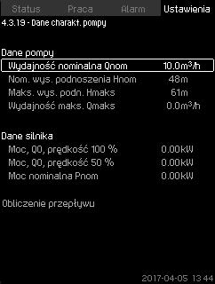 7.7.40 Obciążenie użytkownika (4.3.14.3) 7.7.41 Dane charakt. pompy (4.3.19) Polski (PL) Rys. 86 Obciążenie użytkownika Rys. 87 Dane charakt.