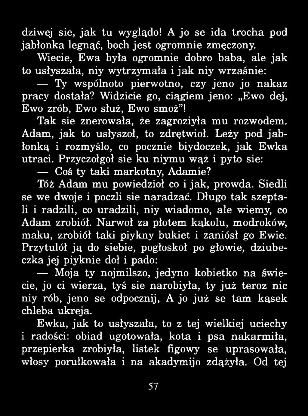 dziwej sie, jak tu wyglądo! A jo se ida trocha pod jabłonka legnąć, boch je st ogromnie zmęczony.