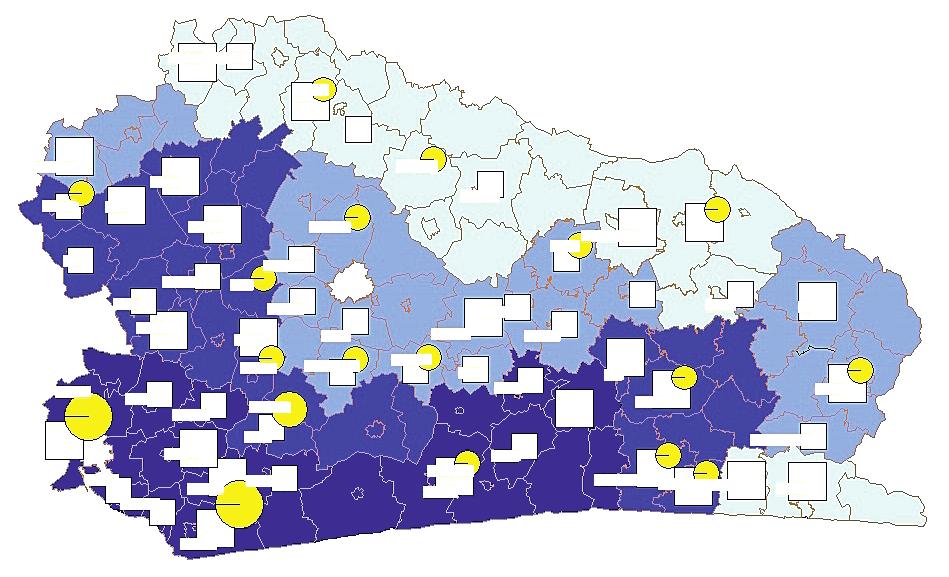 Rys. 3. Rozmieszczenie producentów i przetwórców biomasy na terenie woj.