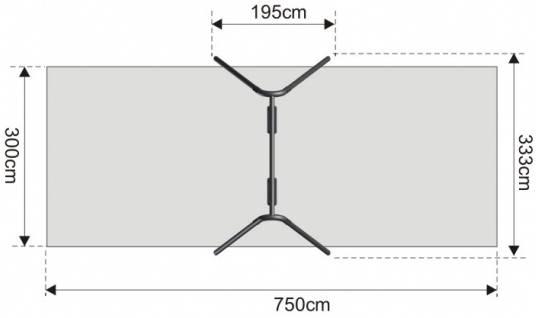 Huśtawka wahadłowa dwuosobowa Wymiary urządzenia: 3,3m x 1,95m, wysokość 2,27m Wysokość swobodnego upadku: 1,25m Strefa bezpieczeństwa: 23m² Głębokość posadowienia: min.