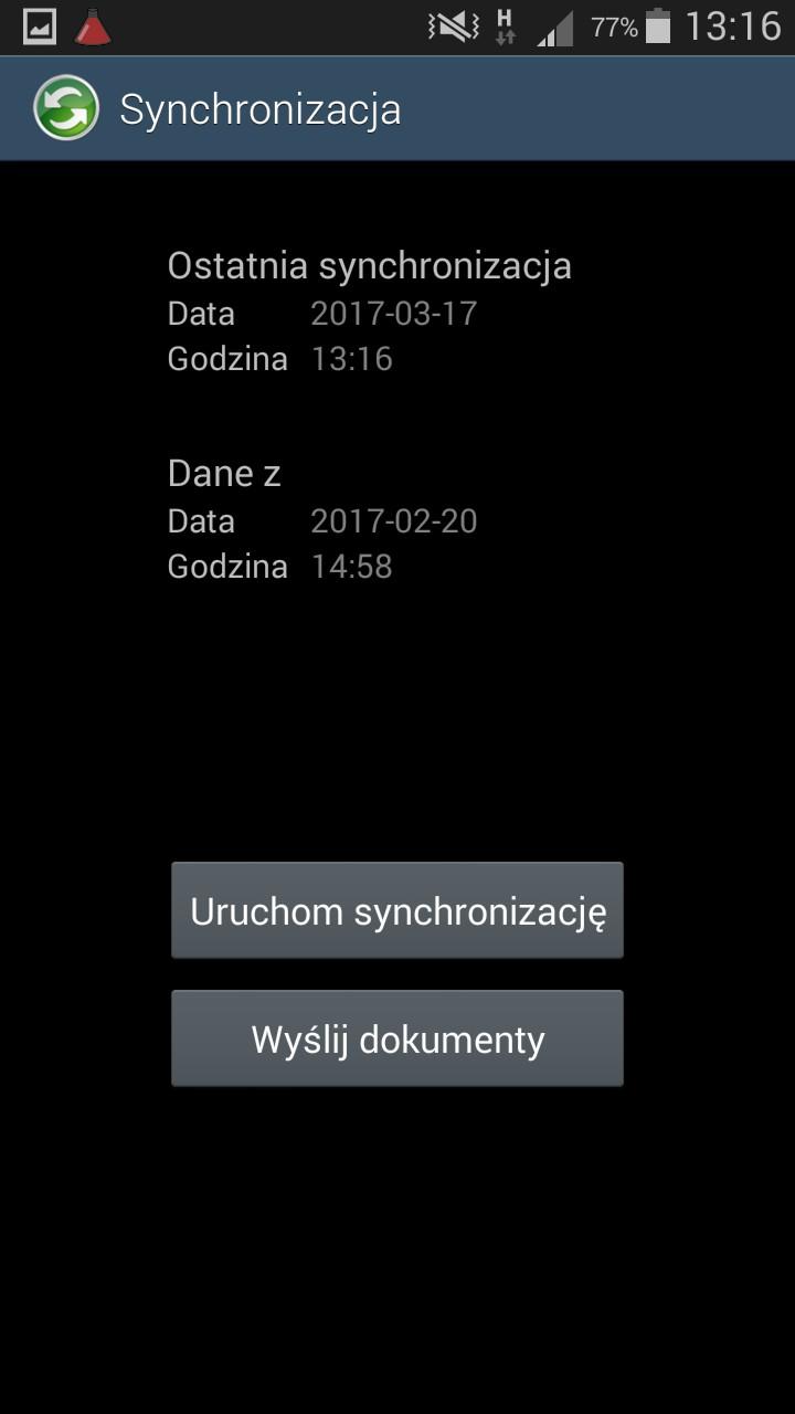 8. Synchronizacja. Za pomocą tej opcji aplikacja mobilna MPH komunikuje się z systemem magazynowo-księgowym.