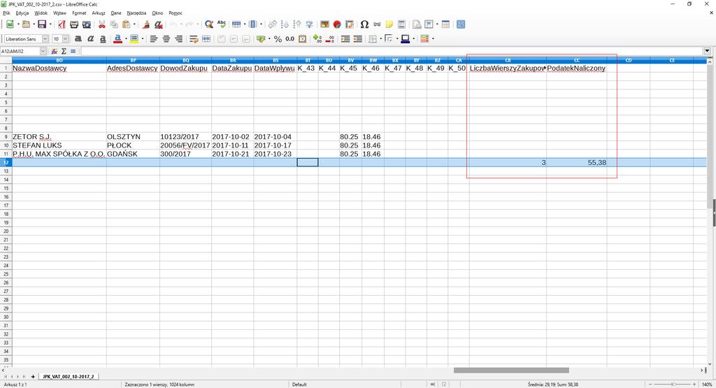 JPK_VAT przygotowanie danych Przygotowanie pliku CSV w arkuszu kalkulacyjnym W podobny sposób jak