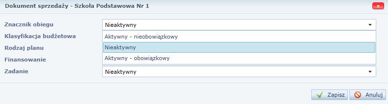 Parametry dotyczące dokumentów: Aktywny nieobowiązkowy możliwy do użycia niewymagany, Aktywny obowiązkowy możliwy do użycia wymagany, Nieaktywny niemożliwy do użycia, niewidoczny. 3.