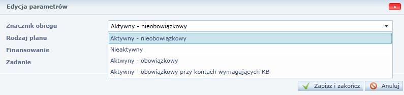 Ograniczenie parametrów dziennika Na zakładce Parametry można określić pola które mają być obowiązkowo wypełniane przy tworzeniu dokumentu PK oraz podczas automatycznego tworzenia dokumentu Bilans