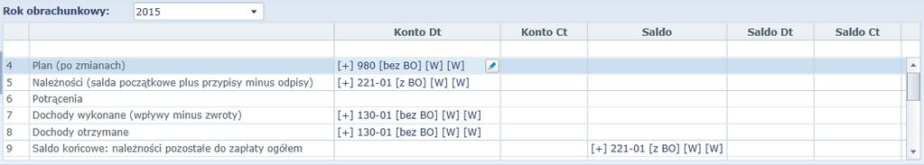 Definicje raportów budżetowych 29 Kliknij przycisk Zapisz. Dane konto może być wybrane wiele razy, ale to samo konto w tej samej kategorii i z tą samą stroną może wystąpić na liście tylko raz. 4.