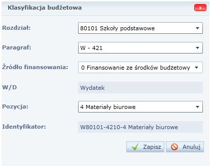 Uzupełnianie słowników 8 1. W gałęzi Dekretowe kliknij pozycję Klasyfikacja budżetowa. 2. Kliknij przycisk Dodaj. 3.