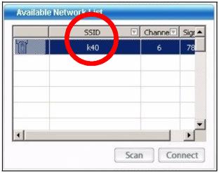 2. Dostępne sieci bezprzewodowe zostaną wyświetlone na liście Available Network List. SSID (Service Set Identifier) to nazwa sieci bezprzewodowej. NWD310N 3.