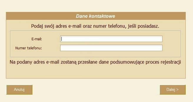 9. Dane kontaktowe (Rys.26) W oknie Dane kontaktowe (Rys. 26) podaj swój aktualny adres e-mail i nr telefonu.