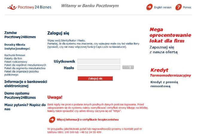 Jak się zalogować do Pocztowy24 Biznes Wejdź na stronę Banku Pocztowego www.pocztowy.pl.