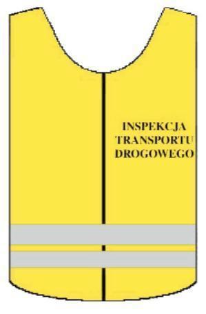 czarnym "INSPEKCJA TRANSPORTU DROGOWEGO" na żółtym odblaskowym tle.