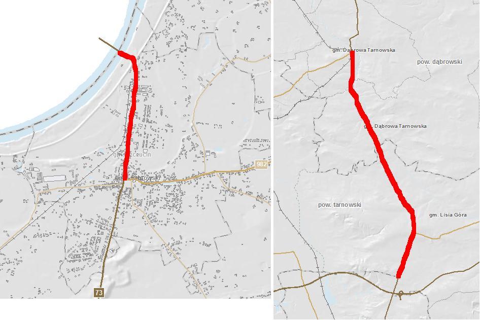 Droga krajowa nr 73 (odcinki: granica z województwem świętokrzyskim Szczucin oraz Dąbrowa Tarnowska - granica miasta Tarnów) 11.