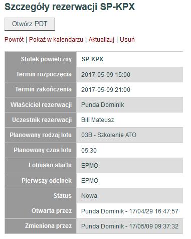 Możliwe jest również dodanie nowej rezerwacji poprzez wybranie myszą zakresu w odpowiednim wierszu kalendarza.