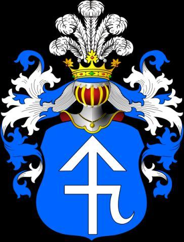 Die adlige polnische Familie Księżyc Wappenbeschreibung: Księżyc, Wappen. In Blau ein goldener Halbmond, nach oben geöffnet, von drei goldnen Sternen überhöht; Helmschmuck: drei Straußenfedern.
