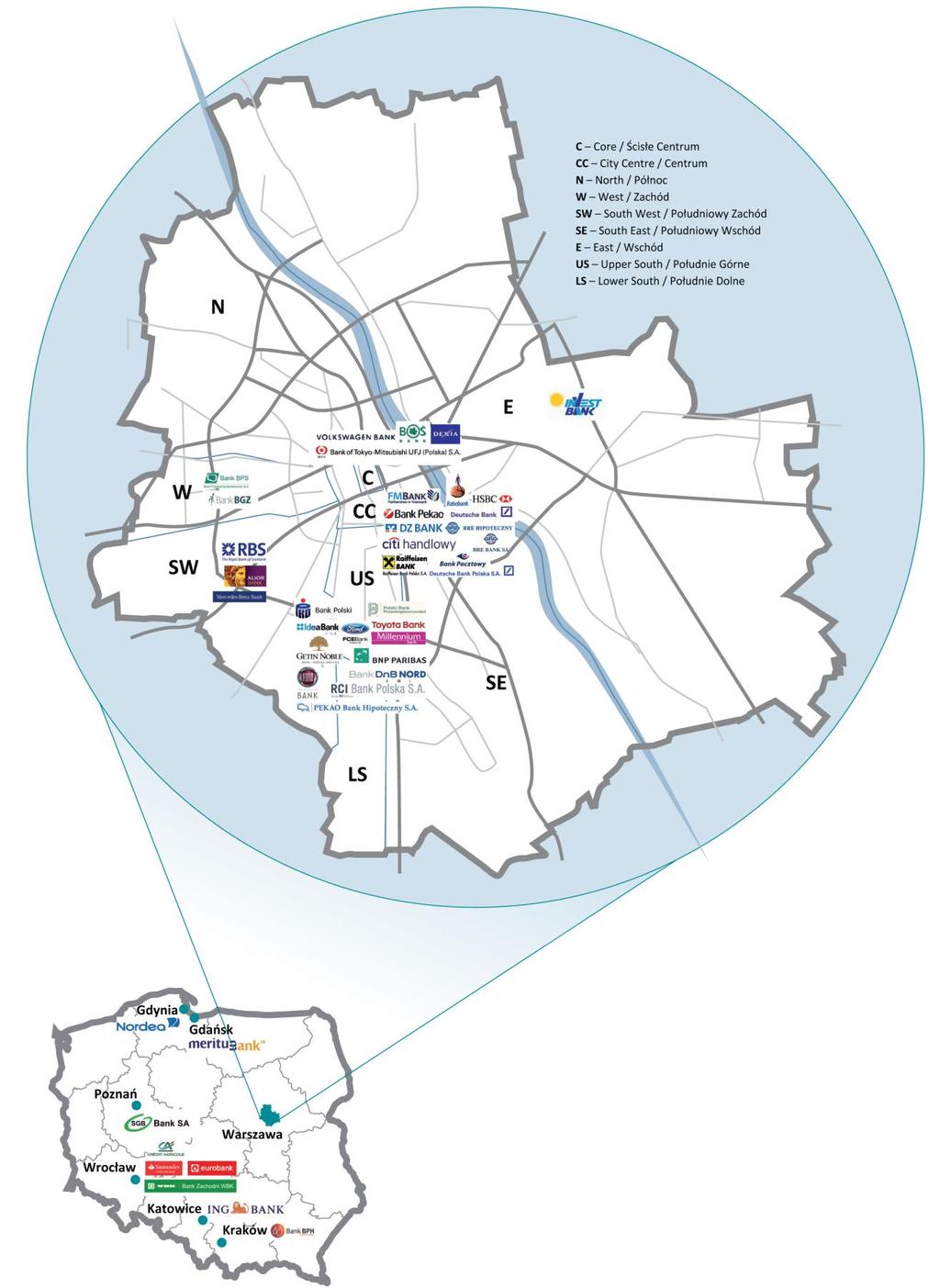 Mapa 1 Lokalizacja centrali banków