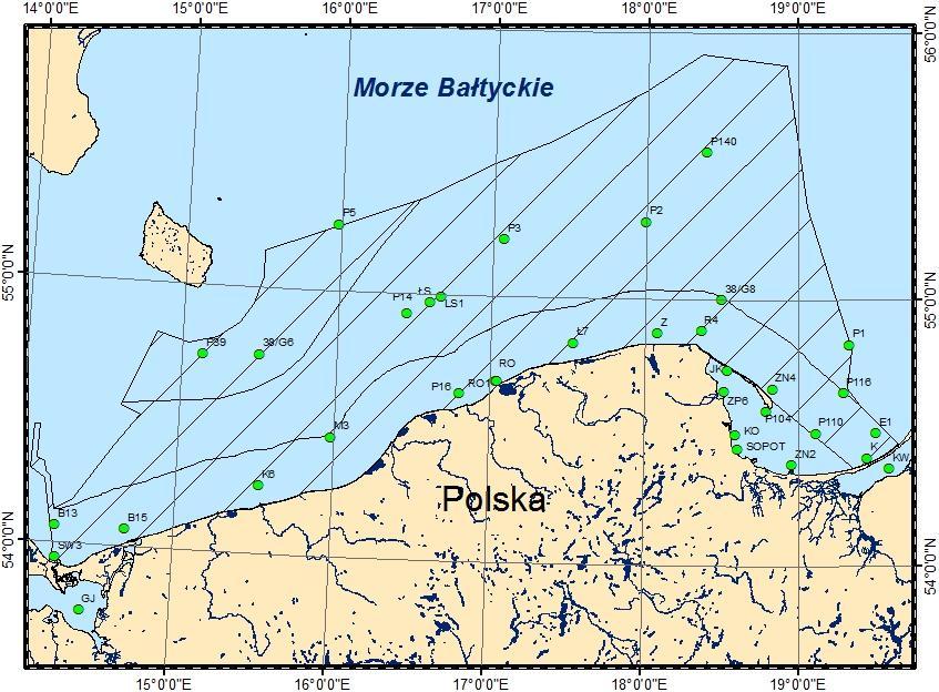 Rys. 1. Lokalizacja aktualnych stacji pomiarowo-badawczych monitoringu jakości wód Bałtyku HELCOM COMBINE (źródło: PMŚ) 4.
