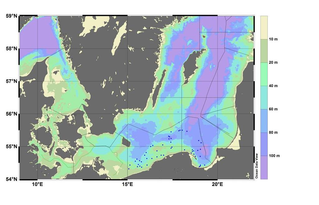 Rys. 7. Rozkład planowanych zaciągów kontrolnych w rejsie r/v Baltica, przeprowadzonego w ramach Baltic International Trawl Surveys (luty/marzec 2014 r.