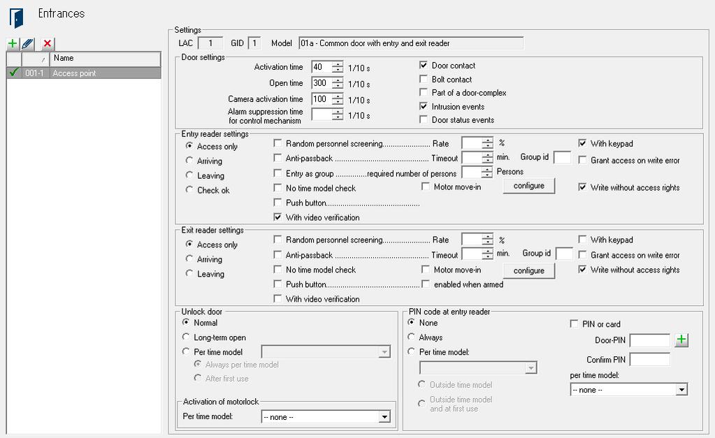 Access Professional Entrances (Wejścia) pl 75 6.2 Wskazania i ustawianie parametrów Wszystkie wejścia, które rozpoznaje system, są wyświetlane na liście po lewej stronie.