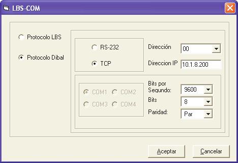 500 Series NaleŜy wybrać Protocolo Dibal, oraz komunikację TCP. Wpisać adres (numer) wagi oraz jej adres IP.