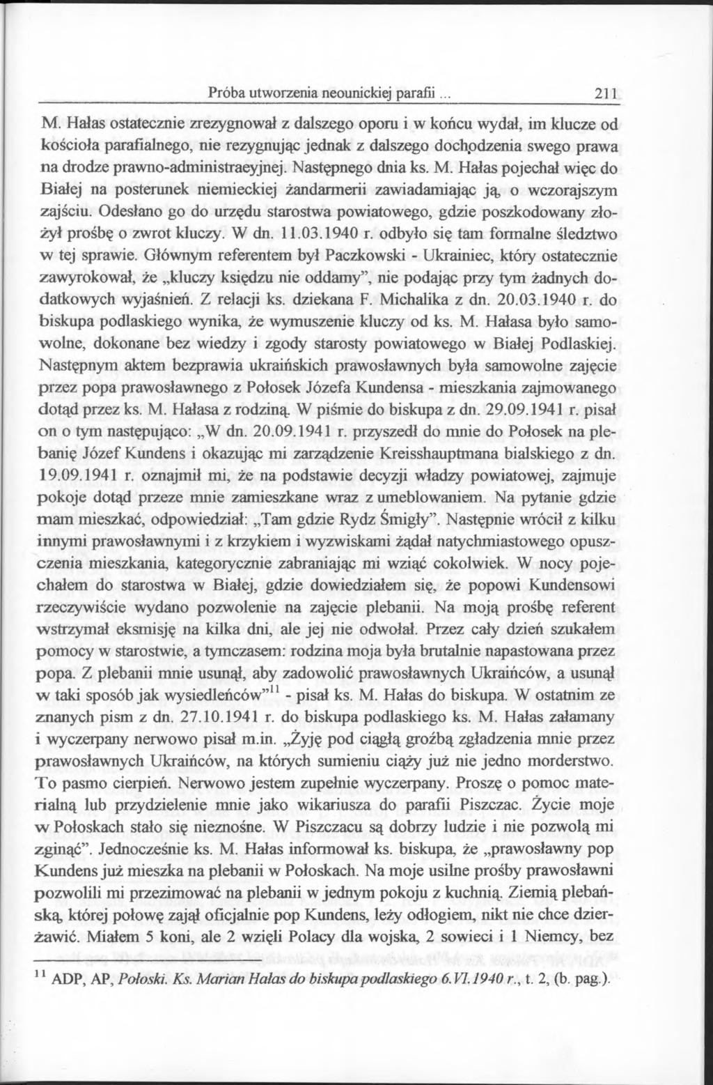 Próba utworzenia neounickiej parafii 211 M.