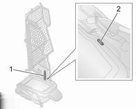 72 Schowki Włożyć trzpień w otwór (2) w oparciu złożonego przedniego fotela pasażera w celu zablokowania.