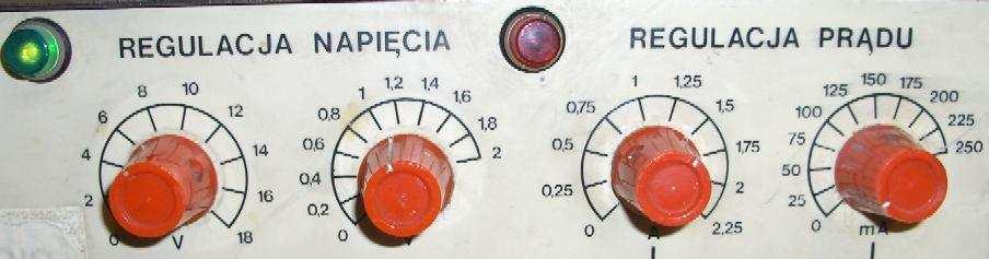 Główny regulator napicia naley ustawi na 4V. Precyzyjny regulator napicia naley ustawi na 1V. Główny ogranicznik prdu naley ustawi na 1,5A. Precyzyjny ogranicznik prdu naley ustawi zalenie od potrzeb.