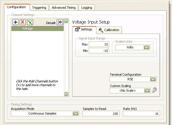 Pomiar sygnału u napięciowego Ustawić parametry : Terminal Configuration: