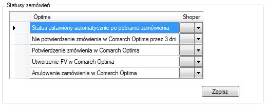 Status ten należy wybrać z listy rozwijanej w sekcji Status pobieranych zamówień: Następnie należy zsynchronizować