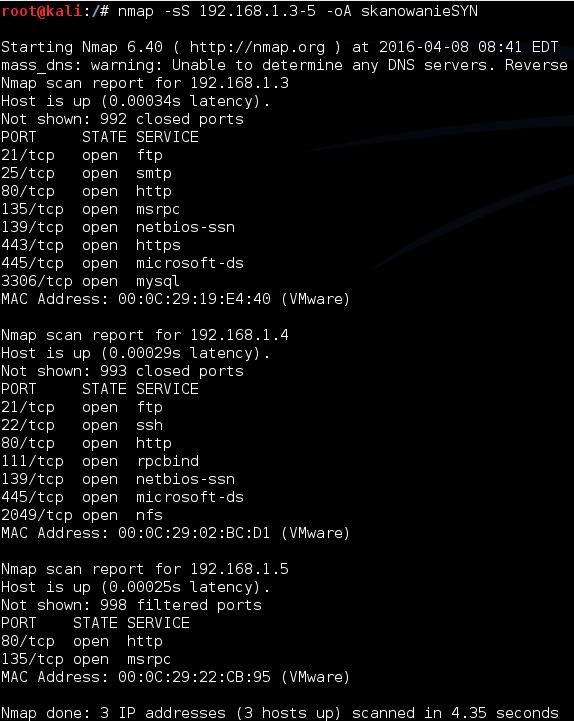 Analiza wybranych narzędzi do skanowania systemów informatycznych 2.3.1. Skanowanie TCP SYN Podczas skanowania TCP SYN nie jest nawiązywane pełne połączenie.