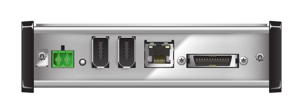 Elementy interfejsu OSI-S Złącze zasilania Złącze (2-stykowe) OMM-S (1) (wtyczka w zestawie) (10-stykowe) Połączenie Ethernet do komputera sterującego (lub zewnętrznego procesora danych) Interfejs