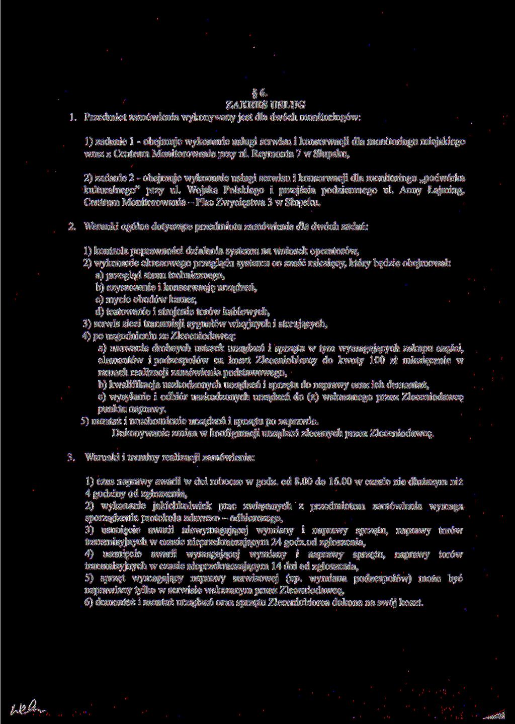 6, ZAKRES USŁUG.
