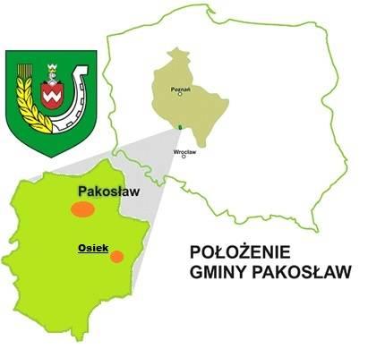 Rys. 1. Położenie wsi Osiek (źródło: Internet) Wielkość gospodarstw rolnych, z których utrzymuje się część mieszkańców, waha się w granicach od 5 do ponad 20 ha. Gleby są tu zróżnicowane.