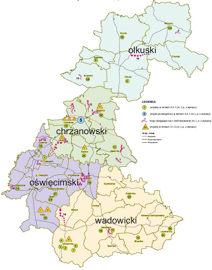 ORIENTACYJNE ROZMIESZCZENIE PROJEKTÓW W MAŁOPOLSCE