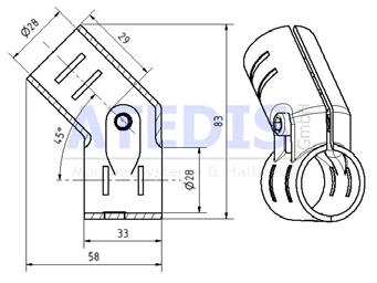 2.1 Elementy złączne Łącznik krzyżowy D28 90 0 czarny Wymiary (mm): 75 x 28 Waga kg/szt.: 0,154 RS200D28GW90SCH Łącznik równoległy D28 niklowana Wymiary (mm): 68 x 28 Waga kg/szt.