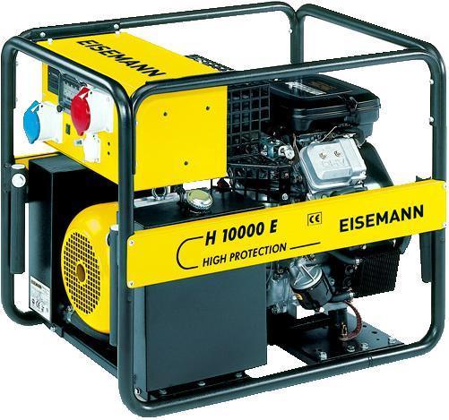 EISEMANN H 10000 / H 10000 E HIGH PROTECTION IP-54 Elektryczna moc 3~ (cos 0,8) VA 9700 Elektryczna moc 1~ (cos 0,8) VA 7400 Elektryczna moc 3~ kw 7,8 Elektryczna moc 1~ kw 5,9 Napi cie 1~/3~ V