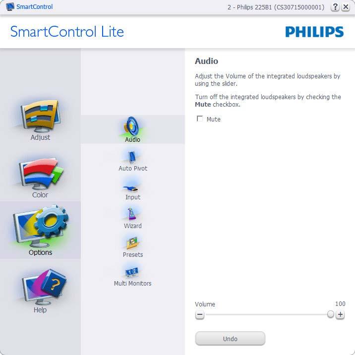 3. Optymalizacja obrazu Options > Audio (Opcje > Dźwięk) jest dostępne tylko po wybraniu pozycji Volume (Głośność) z menu rozwijanego Options (Opcje).