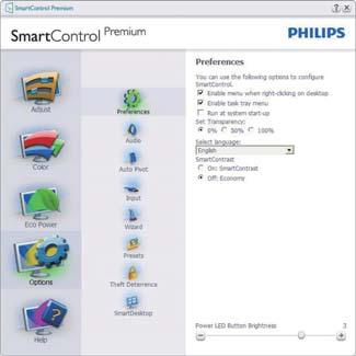 3. Optymalizacja obrazu Menu Options (Opcje) Options>Preferences (Opcje>Preferencje) - Będzie aktywne wyłącznie po wybraniu pozycji Preferences (Preferencje) z menu rozwijanego Options (Opcje).