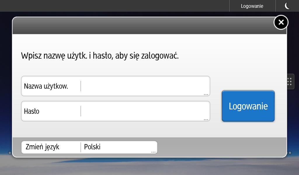 Logowanie przy użyciu panelu operacyjnego (podczas korzystania z inteligentnego panelu operacyjnego) Ta sekcja wyjaśnia sposób logowania się do urządzenia, gdy włączona jest opcja Autoryzacja
