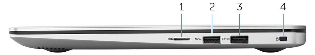 Prawa strona 1 Gniazdo na kartę MicroSD Po włożeniu karty MicroSD można zwiększyć pojemność pamięci masowej komputera. 2 Port USB 3.