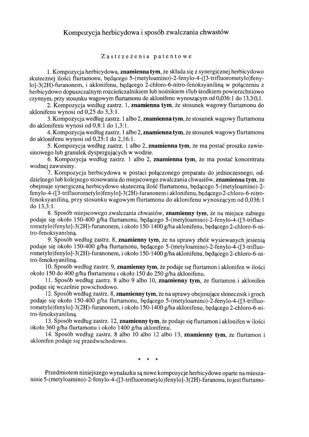Kompozycja herbicydowa i sposób zwalczania chwastów Zastrzeżenia patentowe 1.