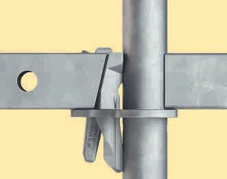 Technika rusztowań PERI UP Szybko i bezpiecznie dzięki połączeniu Gravity Lock Rygle i wsporniki PERI UP Easy mają na końcach kliny, które umieszcza się w otworze rozety.